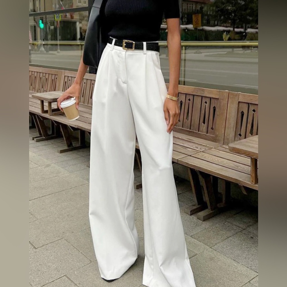 Commense Elegant White Wide-Leg Pants